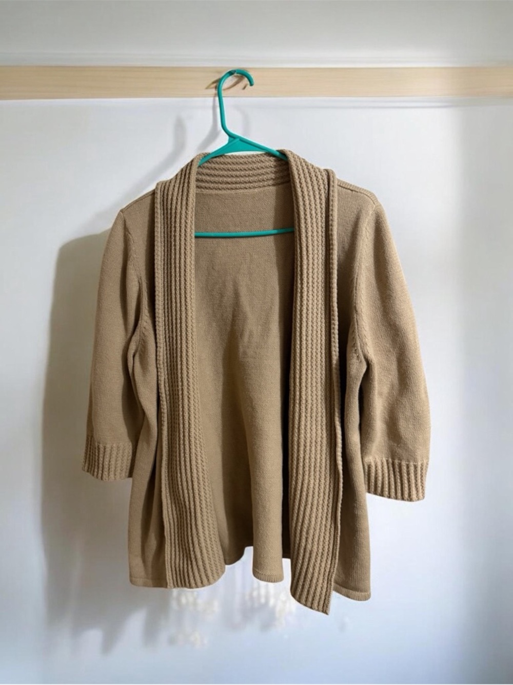 Source Unknown Tan Open-Front Shawl Collar Cardigan